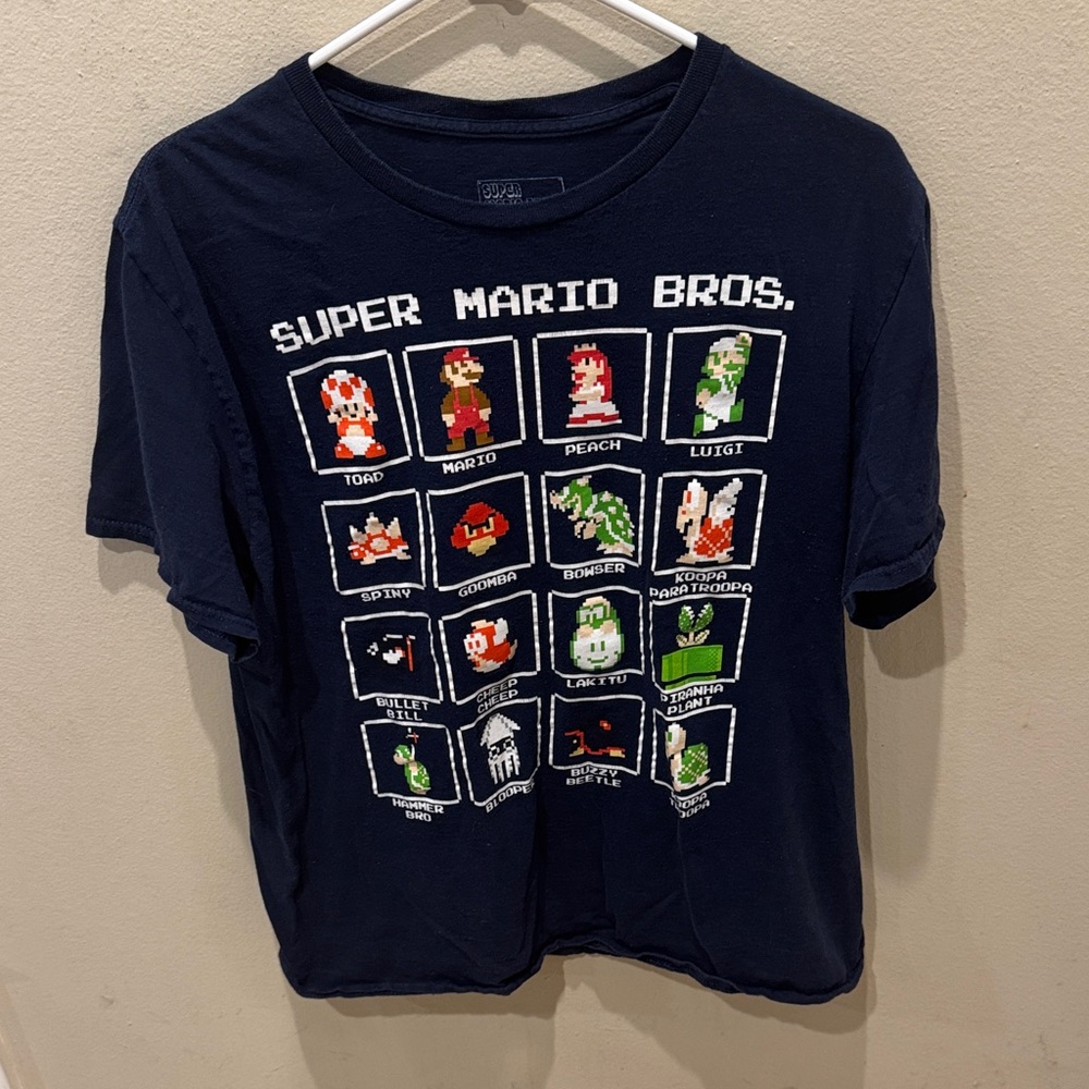 Unisex Cotton Navy Blue Super Mario Bros Short Sleeve Shirt sz L Nintendo